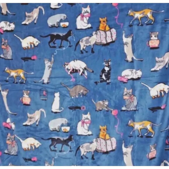 Vera Bradley Velvet Plush Throw Blanket Cat Lover Kitty Cats Kittens 80"x50" - Picture 3 of 4